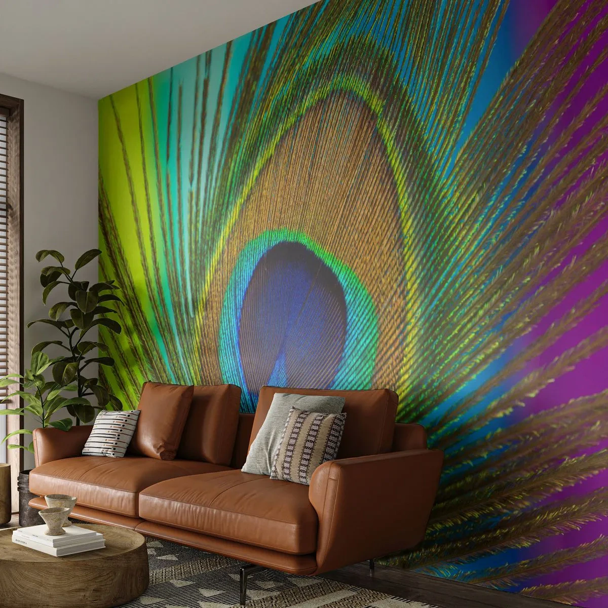 Papier Peint Autocollant Deluxe Sticker - Les yeux dans les yeux - Abstraction, Plume de paon, Morceau - 300x210 cm