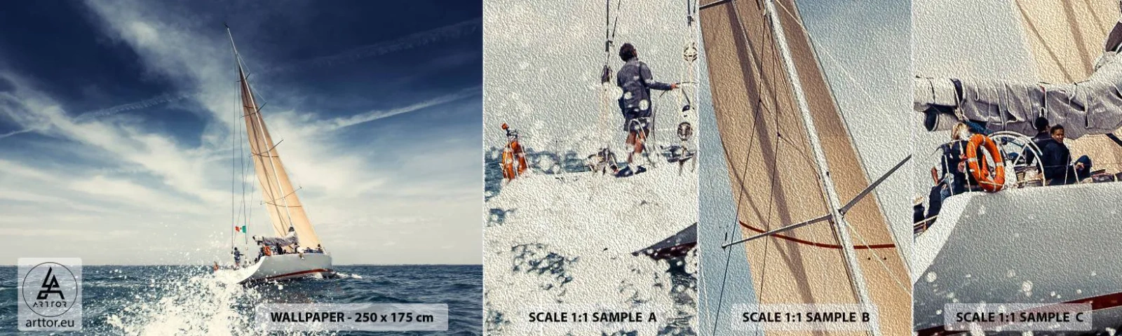 Échantillon de Papier Peint Premium Sand - Ils ne nous rattraperont pas ! - Voilier, Océan, Voilier - 100x30 cm
