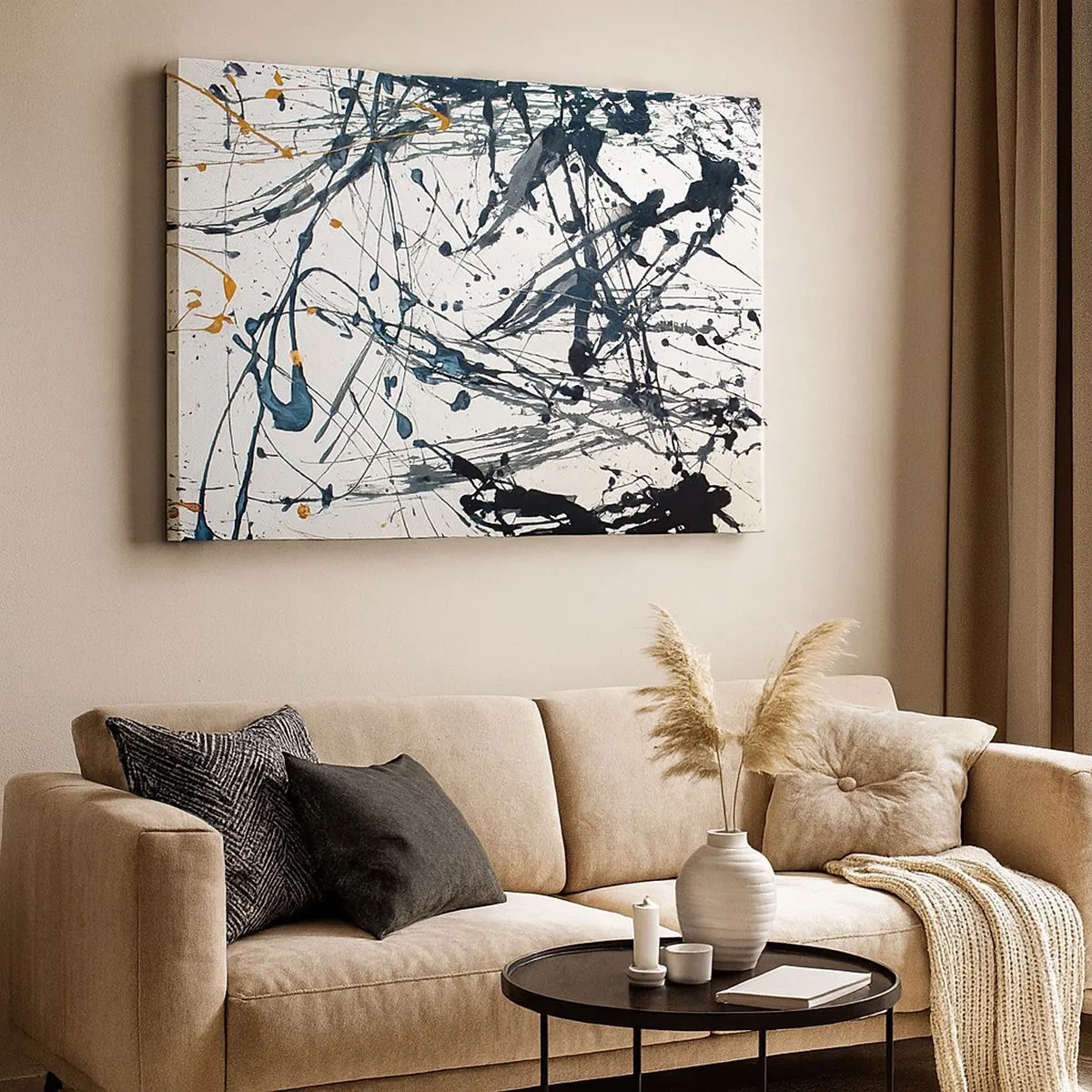 Impression sur toile - Image sur toile - Motif de peinture abstraite avec des lignes et des taches dynamiques - 70x50cm - Ca a du sens ou ça n'en a pas ? - Décoration murale moderne pour le salon et la chambre ARTTOR