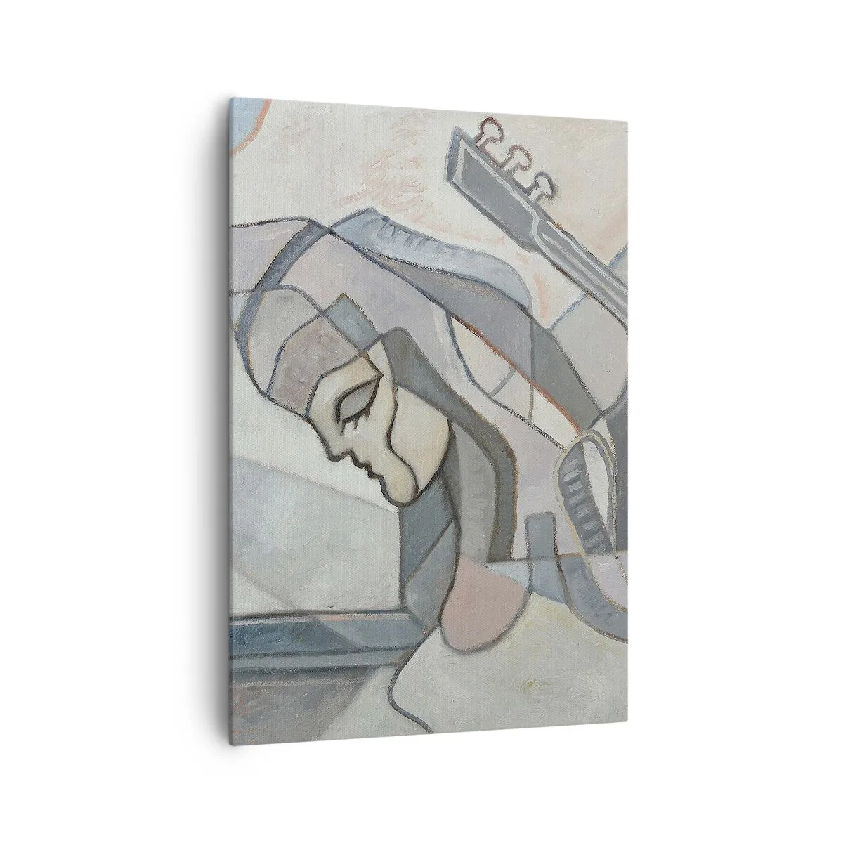 Impression sur toile - Image sur toile - Une figure abstraite avec une guitare aux couleurs pastel. - 70x100cm - Au pouvoir de la musique - Décoration murale moderne pour le salon et la chambre ARTTOR