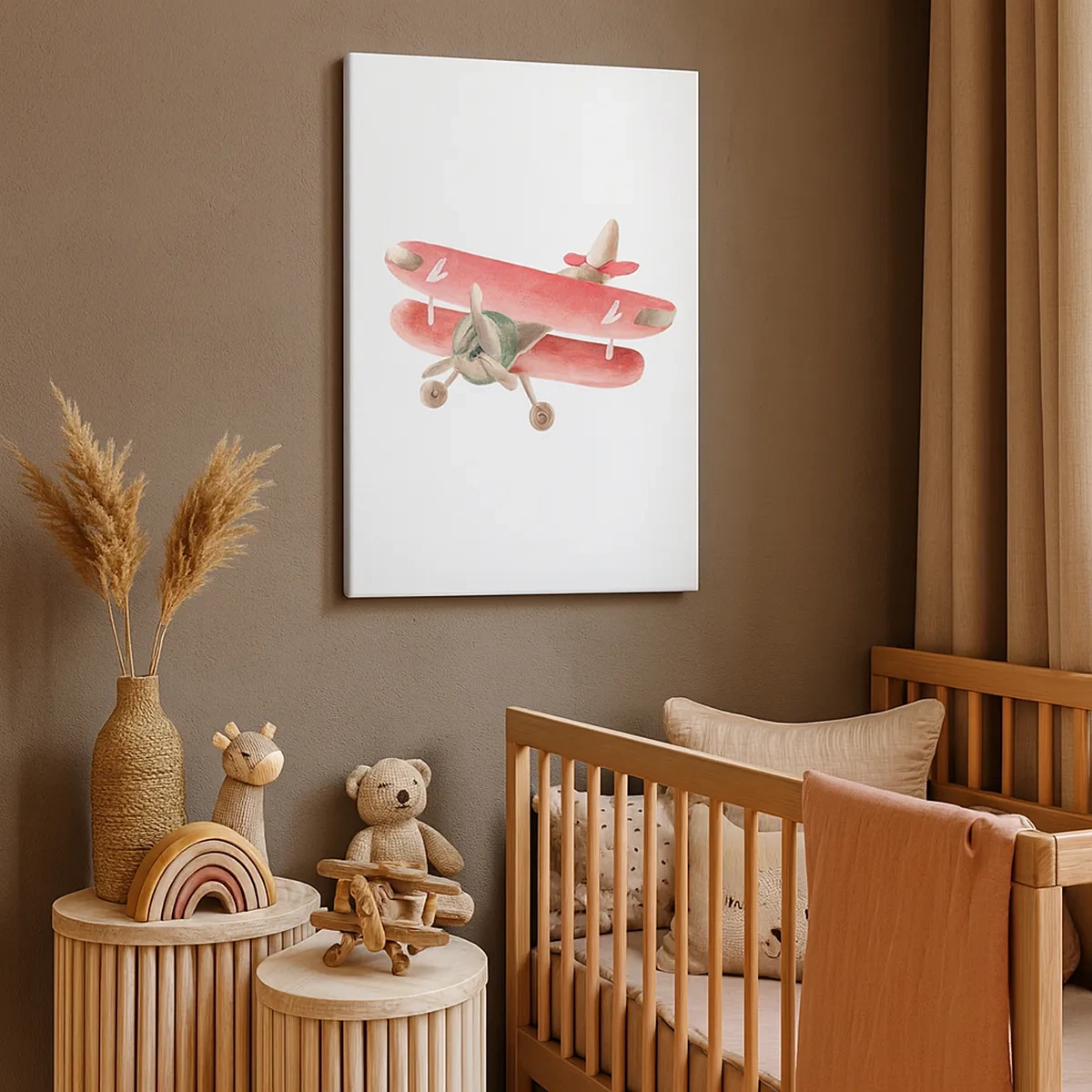 Impression sur toile - Image sur toile - Avion rétro rouge sur fond blanc - 50x70cm - Prêt pour les hauts vols - Décoration murale moderne pour le salon et la chambre ARTTOR