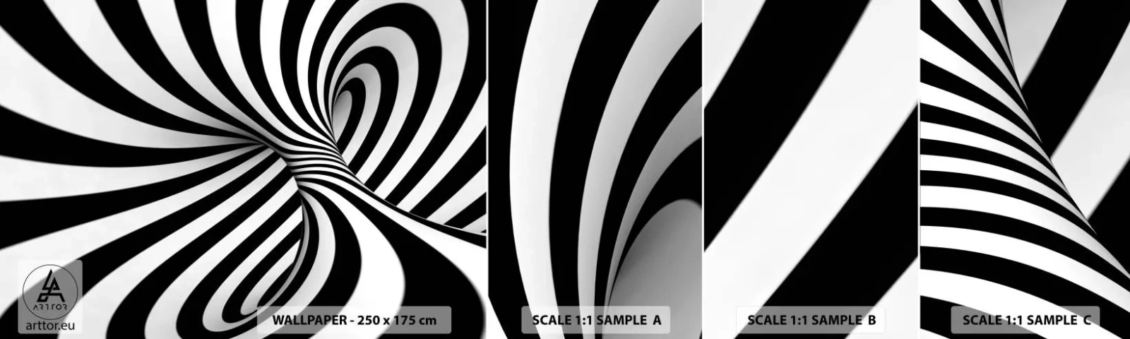 Échantillon De Papier Peint Standard Eco - Composition : espace de danse - Abstraction, 3D, Noir et blanc - 100x30 cm