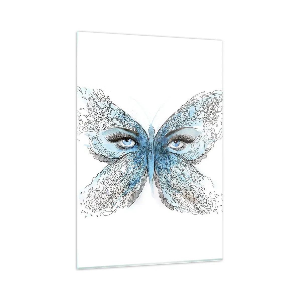Impression sur verre - Image sur verre - Aquarelle artistique d'un papillon aux yeux bleus - 80x120cm - Mésange bleue Eros - Décoration murale moderne pour le salon et la chambre ARTTOR
