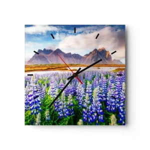 Horloge murale - Pendule murale - Fleurs dans un paysage de montagne avec un ciel pittoresque - 30x30cm - La force et l'austérité côtoient la douceur - Décoration murale moderne pour le salon et la chambre ARTTOR