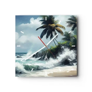 Horloge murale - Pendule murale - Rivage tropical avec palmiers et mer agitée - 30x30cm - Sur une côte tropicale - Décoration murale moderne pour le salon et la chambre ARTTOR