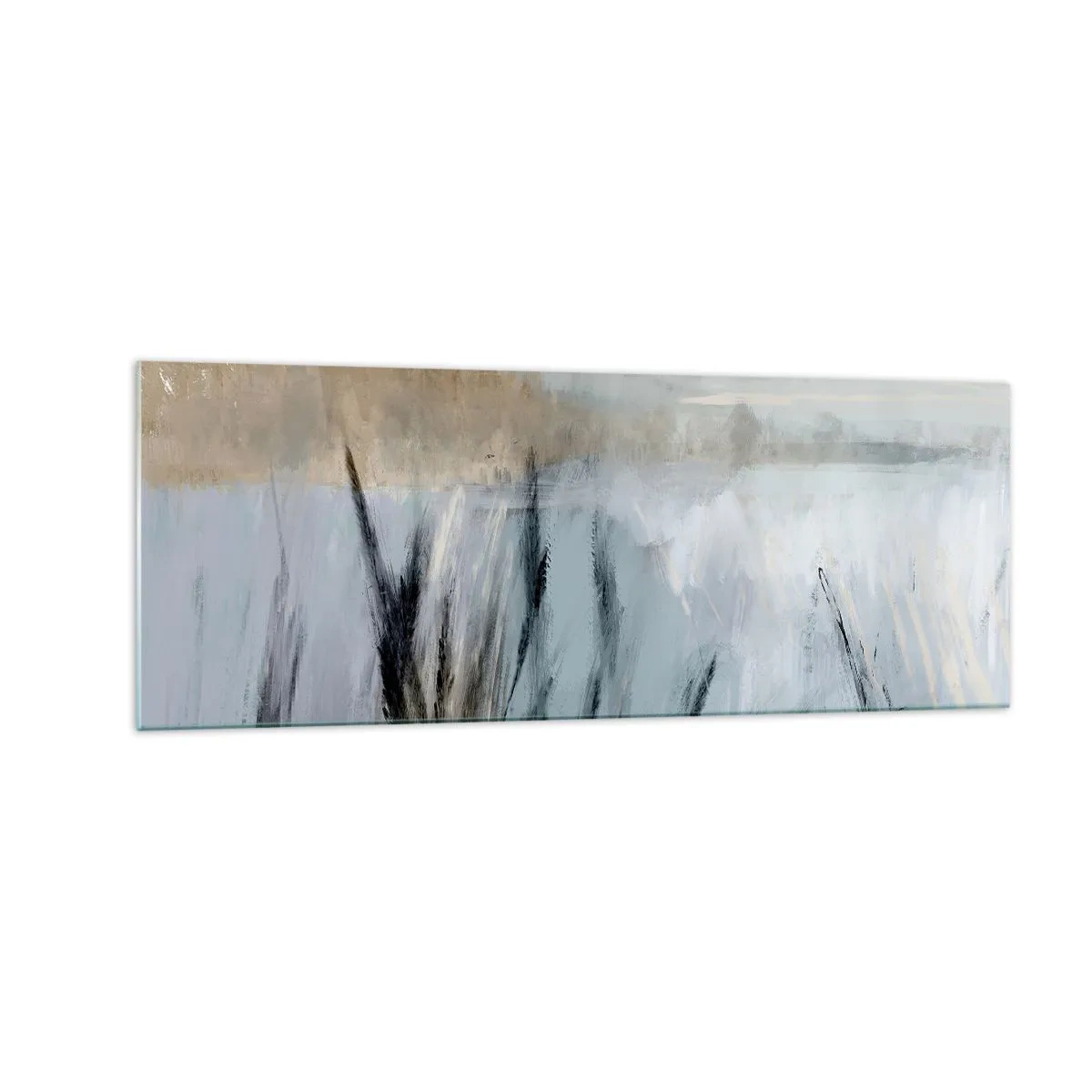 Impression sur verre - Image sur verre - Un paysage hivernal pittoresque avec des champs et des herbes - 140x50cm - Champs d'hiver - Décoration murale moderne pour le salon et la chambre ARTTOR
