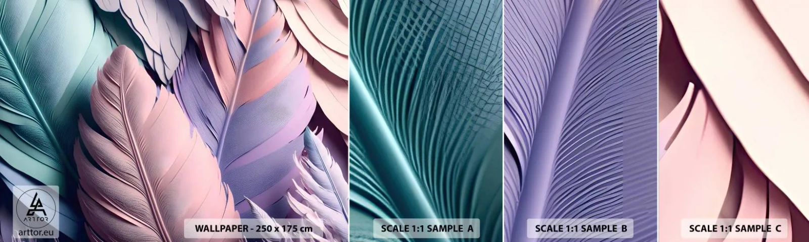 Échantillon de Papier Peint Autocollant Deluxe Sticker - Oiseau chic - Pastel, Plumes, Légèreté - 100x30 cm