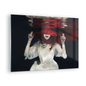 Impression sur verre - Image sur verre - Femme au chapeau rouge sous l'eau - 70x50cm - Femme mystérieuse - Décoration murale moderne pour le salon et la chambre ARTTOR