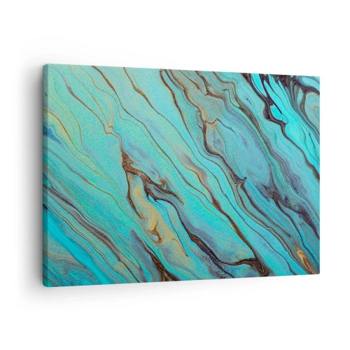 Impression sur toile - Image sur toile - Vagues abstraites dans des tons turquoise et or - 70x50cm - Marée turquoise - Décoration murale moderne pour le salon et la chambre ARTTOR