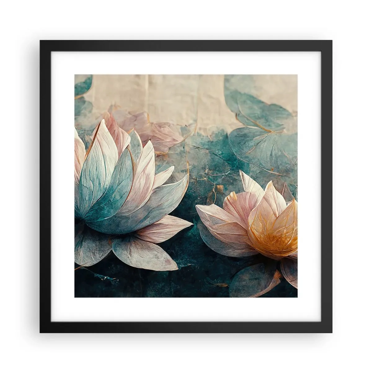 Affiche dans un cadre noir - Poster - Les étoiles du lac - 40x40 cm