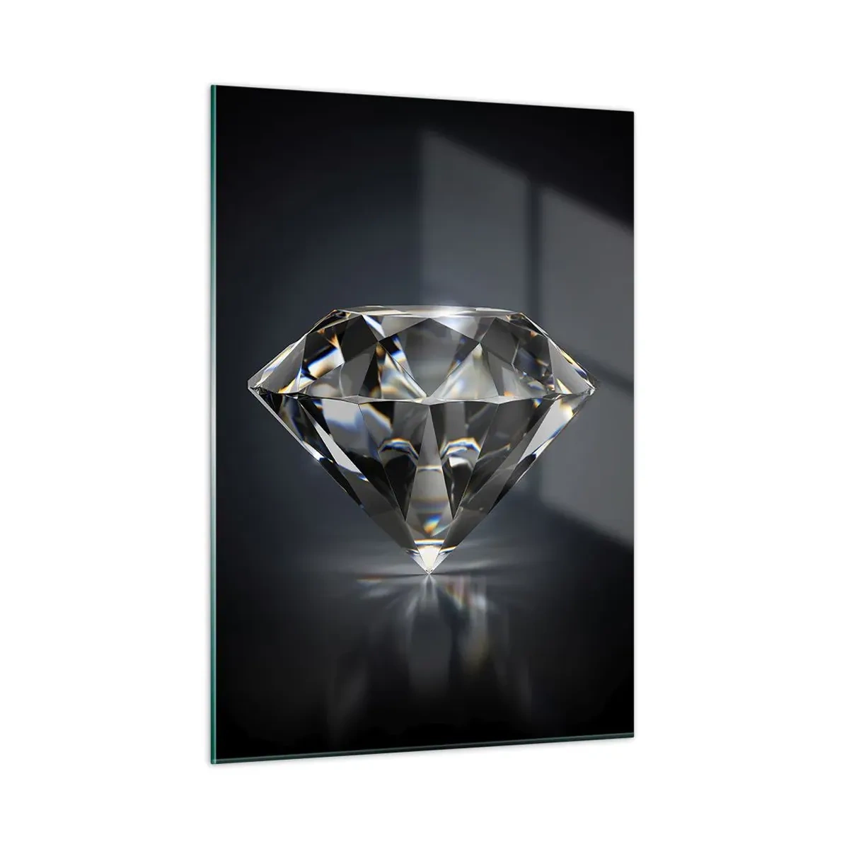Impression sur verre - Image sur verre - Un diamant étincelant sur un fond sombre dans un arrangement élégant - 50x70cm - La meilleure amie - Décoration murale moderne pour le salon et la chambre ARTTOR
