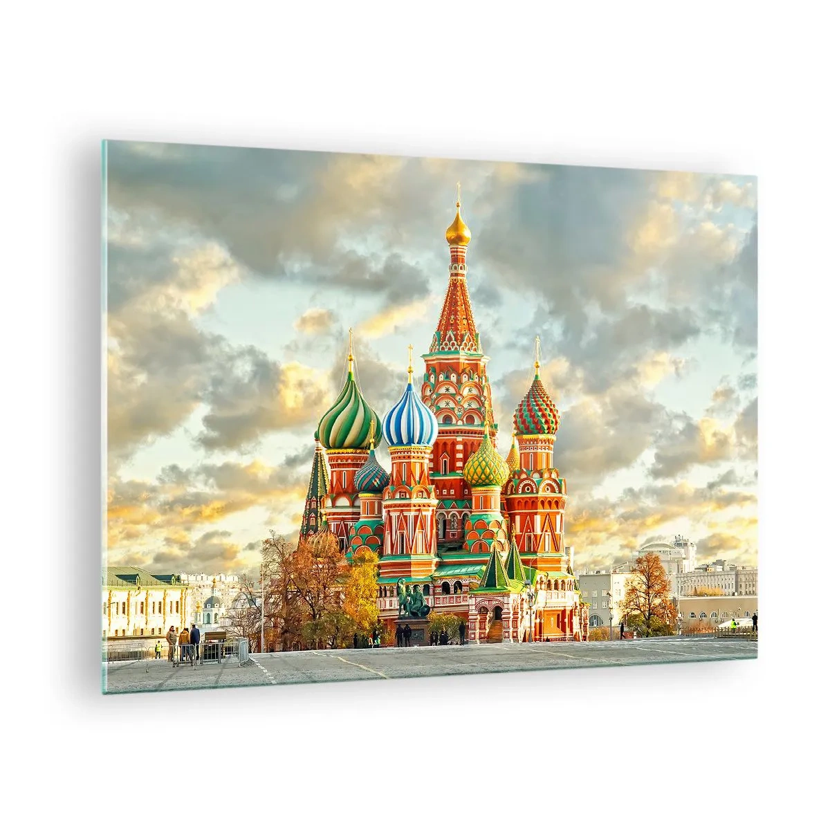 Impression sur verre - Image sur verre - Cathédrale Saint-Basile de Moscou sous un ciel nuageux - 70x50cm - Même Disney ne l'aurait pas proposé - Décoration murale moderne pour le salon et la chambre ARTTOR
