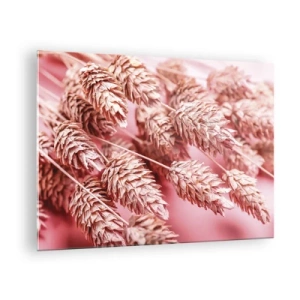 Impression sur verre - Image sur verre - Épis de maïs séchés dans des tons de rose sur fond pastel - 70x50cm - Une cascade florale en rose - Décoration murale moderne pour le salon et la chambre ARTTOR