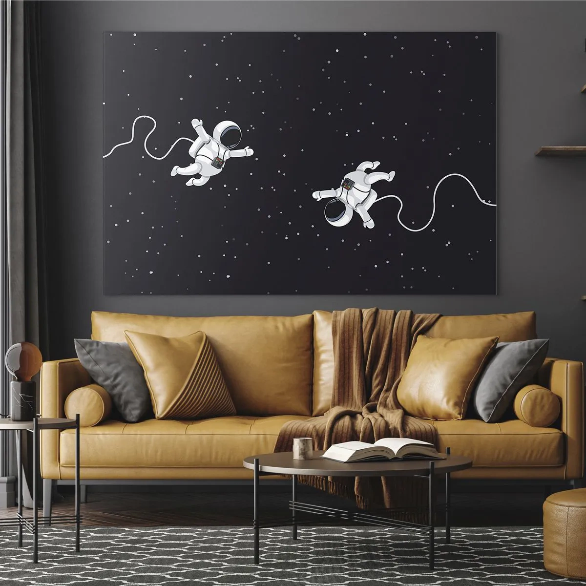 Impression sur verre - Image sur verre - Deux astronautes flottant dans l'espace - 70x50cm - Sortie cosmique - Décoration murale moderne pour le salon et la chambre ARTTOR