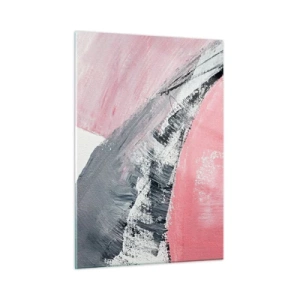 Impression sur verre - Image sur verre - Abstraction moderne en rose, blanc et gris avec texture de coup de pinceau - 50x70cm - Composition assortie - Décoration murale moderne pour le salon et la chambre ARTTOR