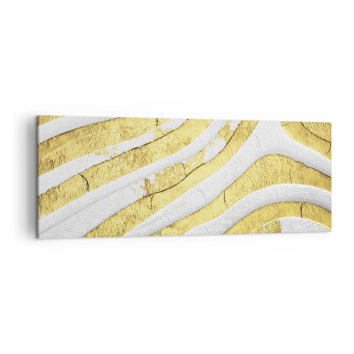 Impression sur toile - Image sur toile - Lignes abstraites dorées et blanches dans une texture 3D - 140x50cm - Composition en blanc et or - Décoration murale moderne pour le salon et la chambre ARTTOR