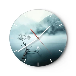 Horloge murale - Pendule murale - Un arbre sur une passerelle inondée au milieu du brouillard et des montagnes - 30x30cm - D'eau et de brouillard - Décoration murale moderne pour le salon, la cuisine et la chambre ARTTOR