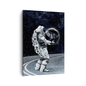 Impression sur toile - Image sur toile - Astronaute avec la Terre contre le ciel étoilé - 50x70cm - Sur la Voie Lactée - Décoration murale moderne pour le salon et la chambre ARTTOR