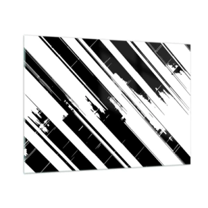 Impression sur verre - Image sur verre - Rayures dynamiques noires et blanches avec un effet vieilli - 100x70cm - Une composition intense et dynamique - Décoration murale moderne pour le salon et la chambre ARTTOR