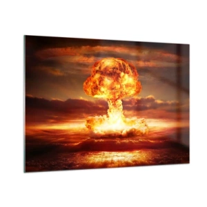 Impression sur verre - Image sur verre - Une explosion de nuage en forme de champignon dans les couleurs intenses d'un coucher de soleil - 100x70cm - Et la fin viendra - Décoration murale moderne pour le salon et la chambre ARTTOR