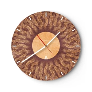 Horloge murale - Pendule murale - Cadran solaire avec un motif rayonnant aux couleurs chaudes - 30x30cm - Icône du soleil - Décoration murale moderne pour le salon, la cuisine et la chambre ARTTOR