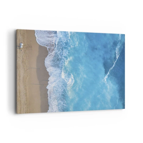 Impression sur toile - Image sur toile - Une vue plongeante sur la plage et les vagues de la mer - 100x70cm - La force du bleu - Décoration murale moderne pour le salon et la chambre ARTTOR