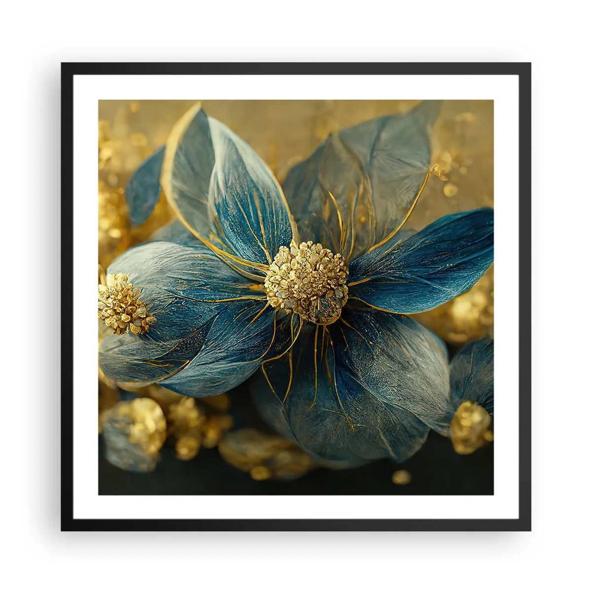 Affiche dans un cadre noir - Poster - Fleurir avec de l'or - 60x60 cm