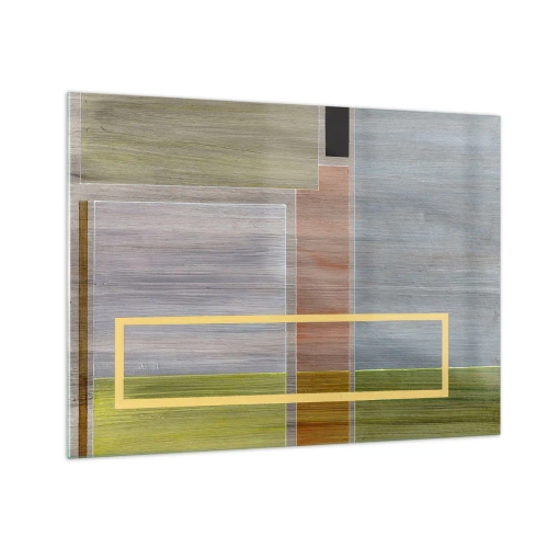 Impression sur verre - Image sur verre - Abstraction moderne avec des formes rectangulaires et des couleurs terreuses - 70x50cm - Simple et calme - Décoration murale moderne pour le salon et la chambre ARTTOR