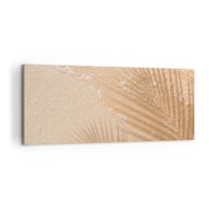 Impression sur toile - Image sur toile - L'ombre d'un palmier sur le sable avec un délicat motif de vagues - 120x50cm - Ombre d'un été chaud - Décoration murale moderne pour le salon et la chambre ARTTOR