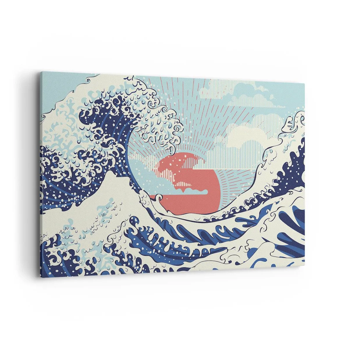 Impression sur toile - Image sur toile - Vagues de l'océan et coucher de soleil à la japonaise - 120x80cm - D'une inspiration japonnaise - Décoration murale moderne pour le salon et la chambre ARTTOR