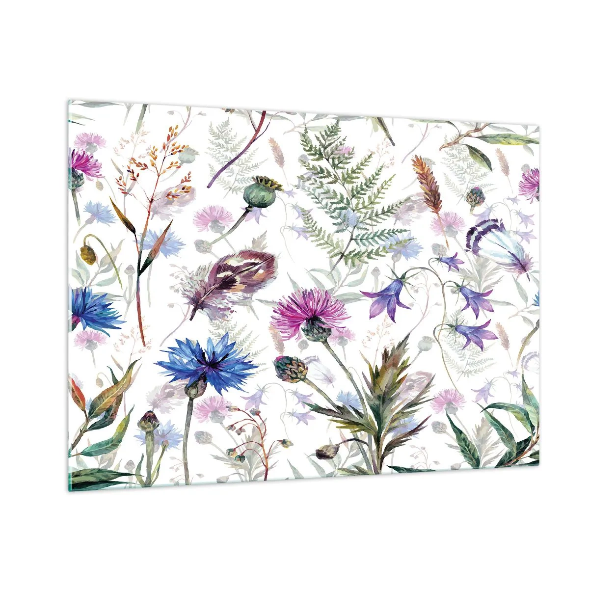 Impression sur verre - Image sur verre - Dessins de fleurs sauvages et de feuilles sur fond clair - 100x70cm - Herbier polonais - Décoration murale moderne pour le salon et la chambre ARTTOR
