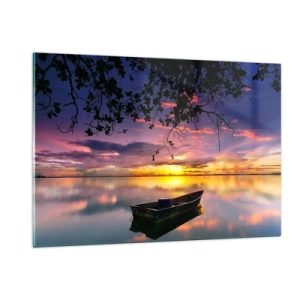 Impression sur verre - Image sur verre - Vous semblez être suspendu au milieu d’un cercle céleste… - 120x80cm - "Tu sembles suspendu au milieu du ciel..." - Décoration murale moderne pour le salon et la chambre ARTTOR