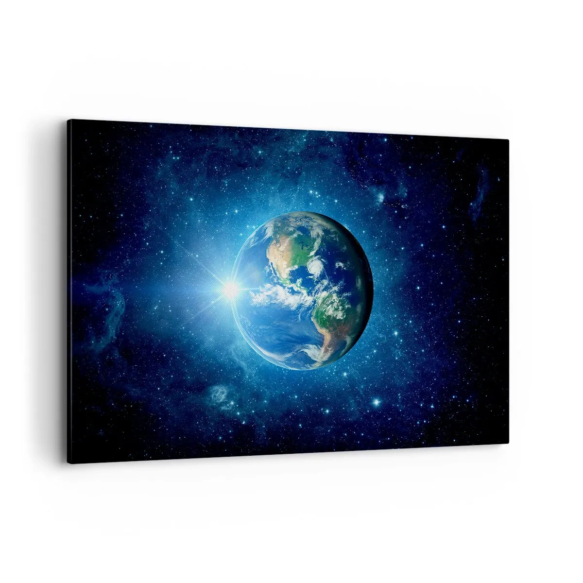 Impression sur toile - Image sur toile - La Terre dans l'espace entourée d'étoiles et de lumière - 120x80cm - Nous sommes au paradis - Décoration murale moderne pour le salon et la chambre ARTTOR