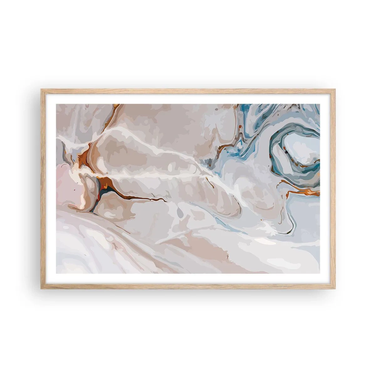 Affiche dans un chêne clair - Poster - Le bleu serpente sous le blanc - 91x61 cm