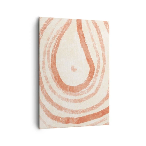 Impression sur toile - Image sur toile - Un motif abstrait de lignes concentriques dans des tons de terre cuite. - 50x70cm - Cercles de corail – composition - Décoration murale moderne pour le salon et la chambre ARTTOR