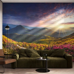 Papier Peint Autocollant Deluxe Sticker - Fraîcheur matinale en montagne - Paysage, Montagnes, Fleurs - 100x70 cm
