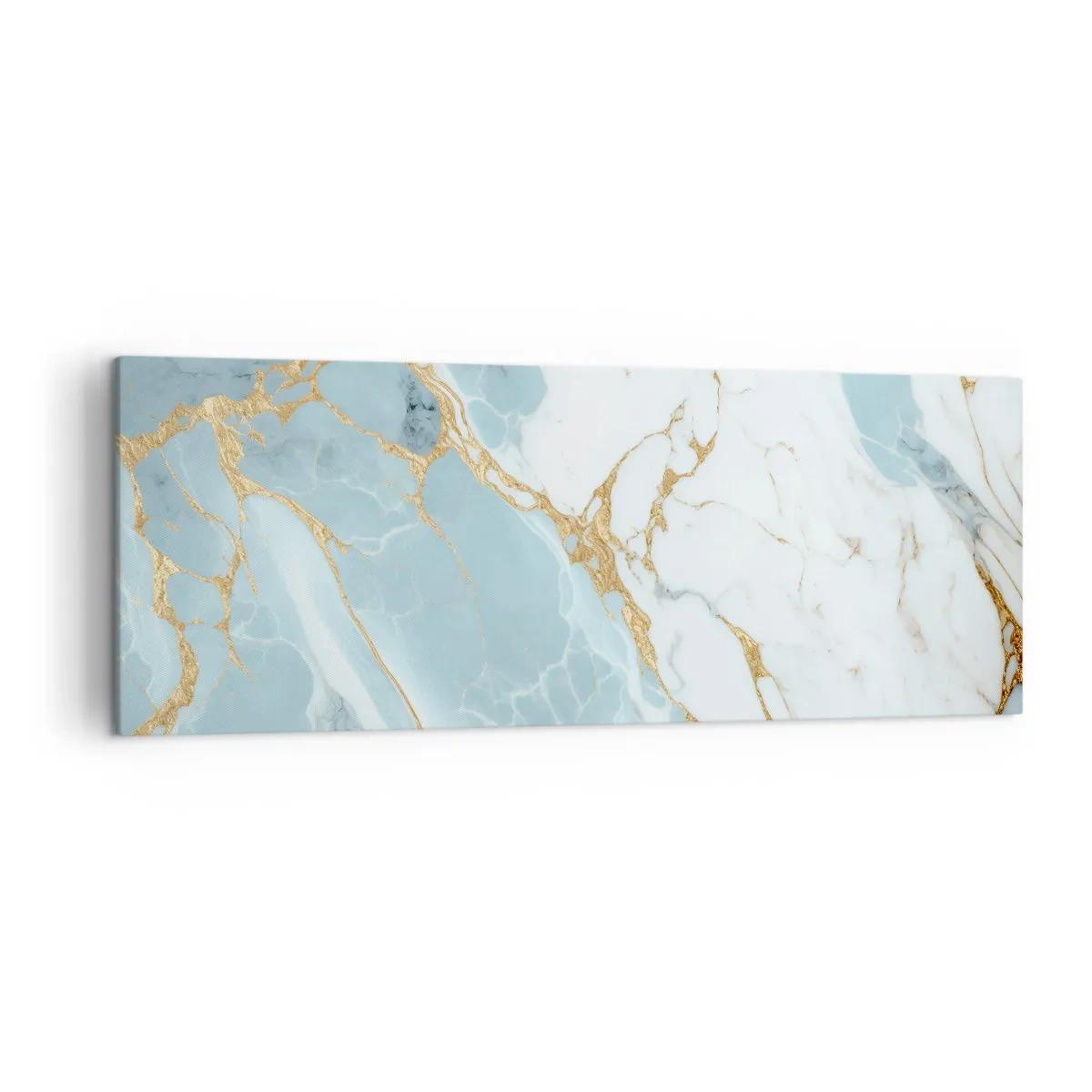 Impression sur toile - Image sur toile - Motifs en marbre bleu et blanc avec des veines dorées ajoutées - 140x50cm - Richesse en pierre - Décoration murale moderne pour le salon et la chambre ARTTOR
