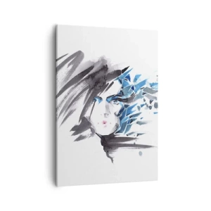 Impression sur toile - Image sur toile - Peinture faciale artistique à l'aquarelle avec des accents bleus - 50x70cm - Portrait sensuel en gris et bleu - Décoration murale moderne pour le salon et la chambre ARTTOR