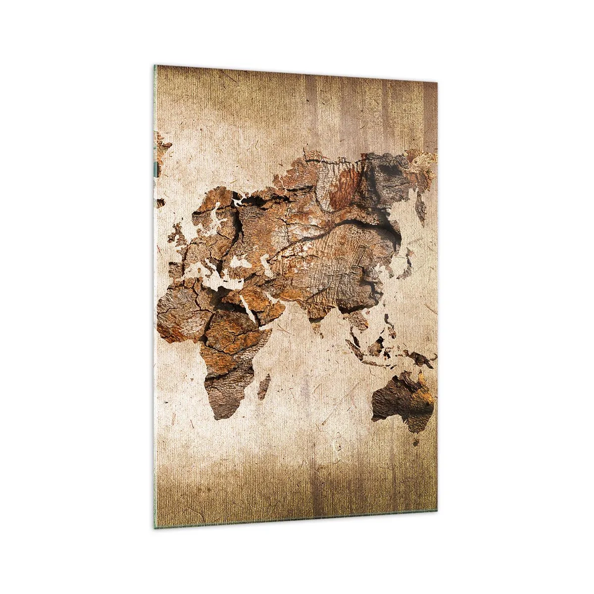 Impression sur verre - Image sur verre - Une carte du monde dans un style rustique en bois - 70x100cm - Découverte du monde - Décoration murale moderne pour le salon et la chambre ARTTOR