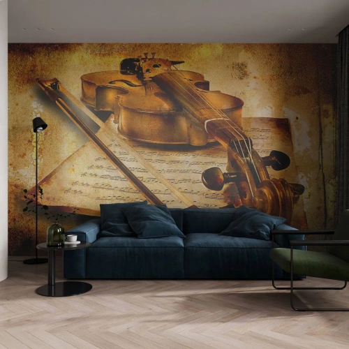 Papier Peint Photo Premium Canvas - Besoin immédiat d'un virtuose - Violon, Musique, Notes de musique - 500x350 cm