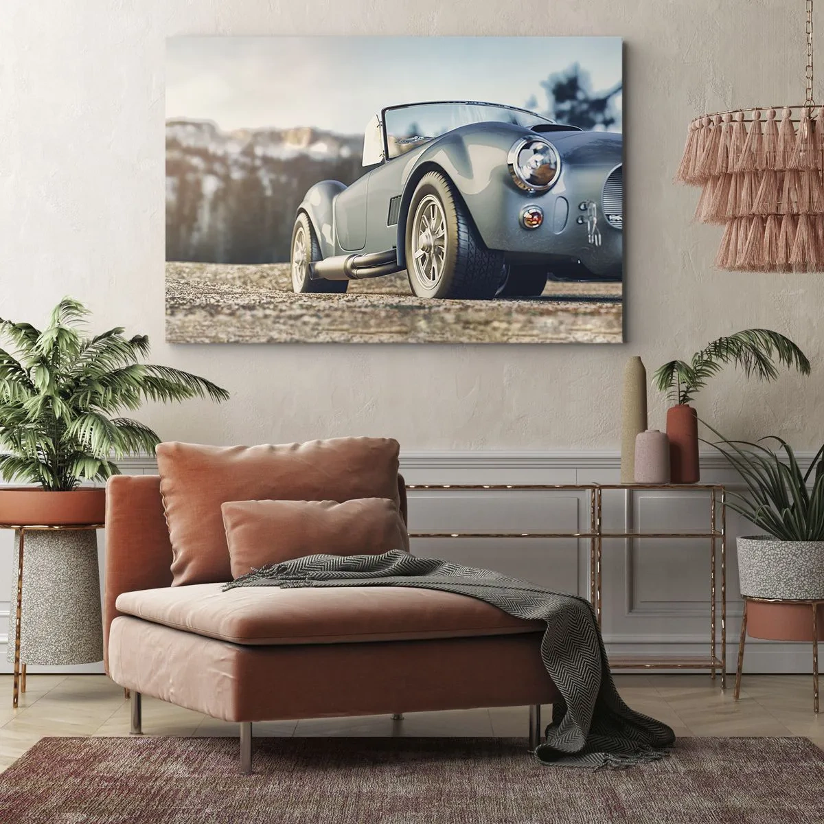 Impression sur toile - Image sur toile - Voiture décapotable classique dans un cadre pittoresque - 120x80cm - Ce qui compte c'est le style - Décoration murale moderne pour le salon et la chambre ARTTOR