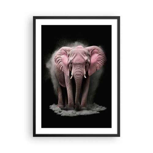 Affiche dans un cadre noir - Poster - Un éléphant rose dans un espace noir et dynamique - 50x70cm - Ne pensez pas à un éléphant rose ! - Décoration murale moderne pour le salon et la chambre ARTTOR