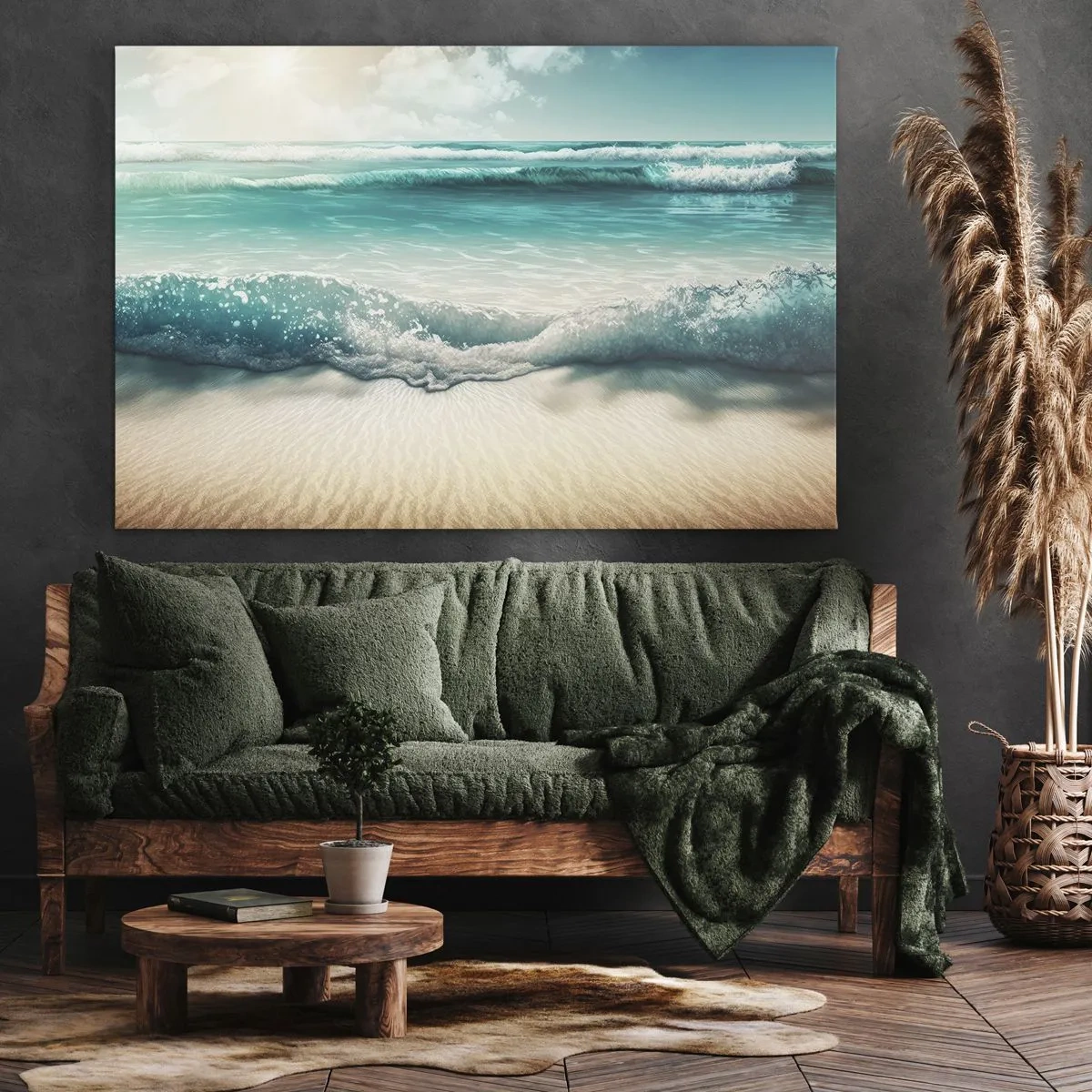 Impression sur toile - Image sur toile - Vagues de l'océan sur une plage de sable clair - 70x50cm - La paix de l'océan - Décoration murale moderne pour le salon et la chambre ARTTOR