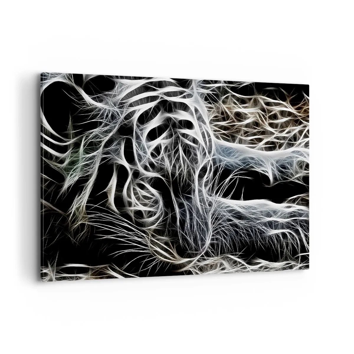 Impression sur toile - Image sur toile - Un motif abstrait représentant la silhouette d'un chat sur fond noir. - 120x80cm - Une étude de la légèreté du chat - Décoration murale moderne pour le salon et la chambre ARTTOR