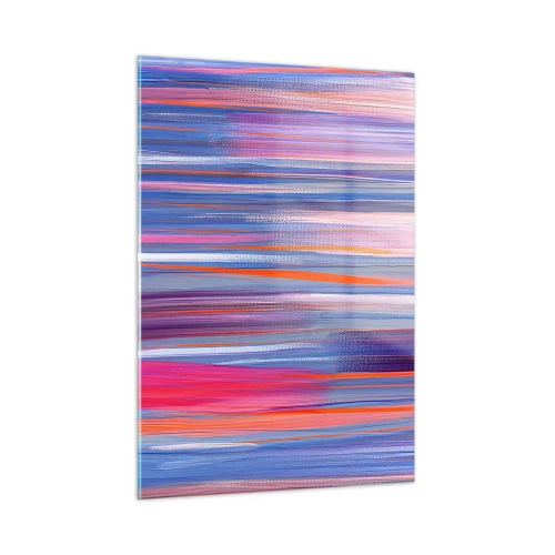 Impression sur verre - Image sur verre - Des stries verticales colorées dans des tons de rose, de violet et de bleu - 50x70cm - Ascension - Décoration murale moderne pour le salon et la chambre ARTTOR