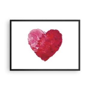 Affiche dans un cadre noir - Poster - Un cœur rose et rouge peint au pinceau - 70x50cm - All you need is love - Décoration murale moderne pour le salon et la chambre ARTTOR