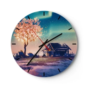 Horloge murale - Pendule murale - Arbre et chalet au crépuscule - 30x30cm - La nature ne passe pas - Décoration murale moderne pour le salon, la cuisine et la chambre ARTTOR
