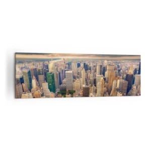 Impression sur toile - Image sur toile - Panorama de la ville avec vue sur les gratte-ciels au coucher du soleil - 160x50cm - Métropole dorée - Décoration murale moderne pour le salon et la chambre ARTTOR