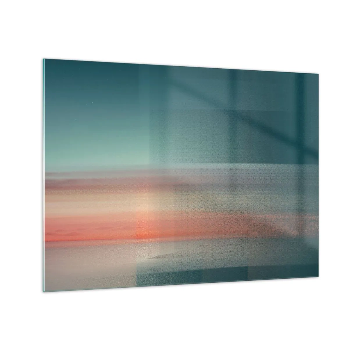 Impression sur verre - Image sur verre - Une abstraction pastel rappelant les vagues lumineuses au coucher du soleil. - 70x50cm - Résumé : vagues de lumière - Décoration murale moderne pour le salon et la chambre ARTTOR