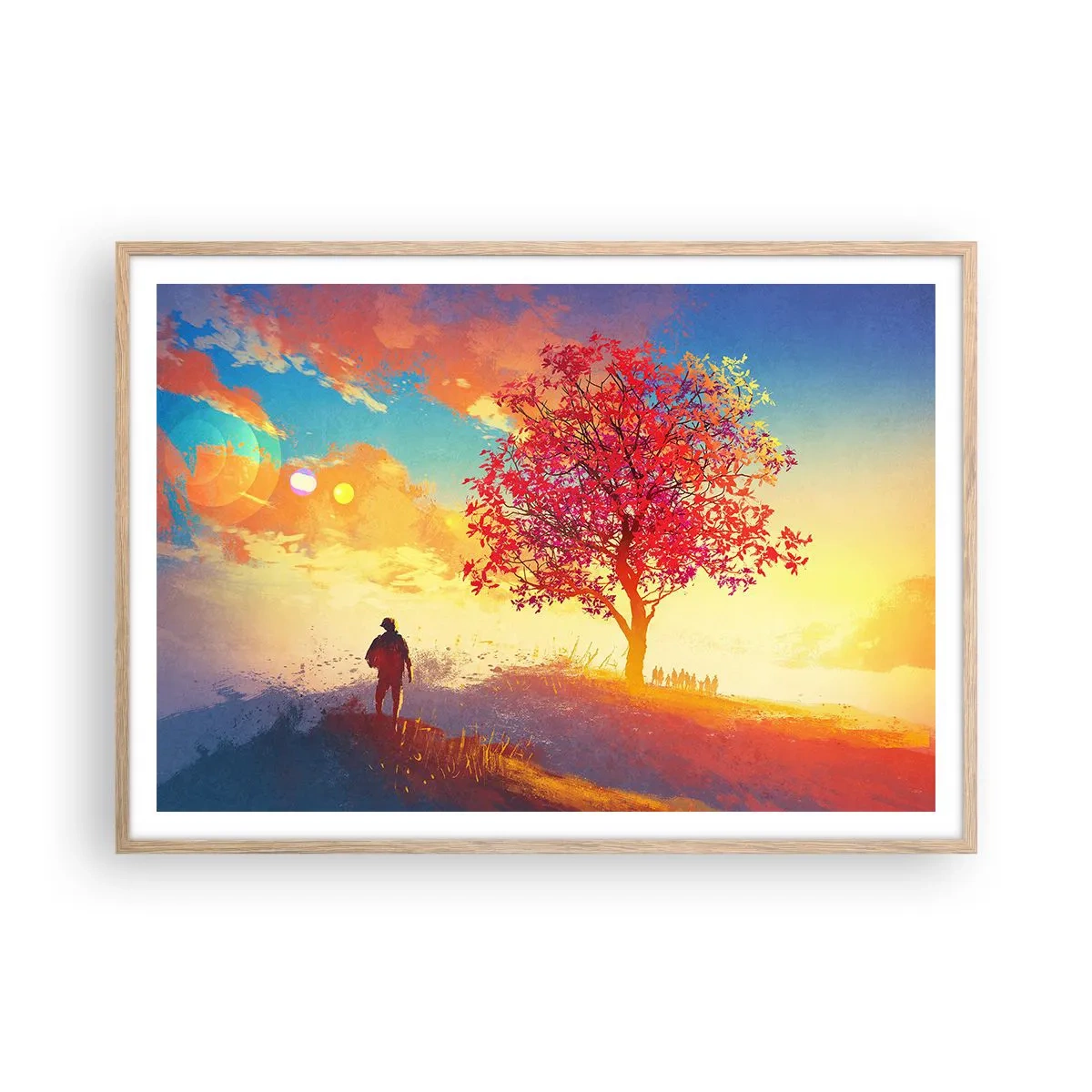 Affiche dans un chêne clair - Poster - Pèlerin à destination - 100x70 cm